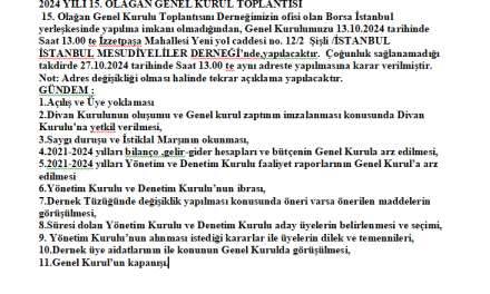 BORSA UZMANLARI DERNEĞİ2024 YILI 15. OLAĞAN GENEL KURUL TOPLANTISI