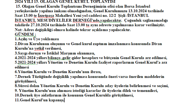 BORSA UZMANLARI DERNEĞİ2024 YILI 15. OLAĞAN GENEL KURUL TOPLANTISI